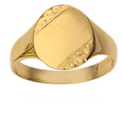 9ct Gold 14x12mm gents engraved oval Signet ring Size U