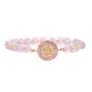 Beaded bracelet with pave disc of clear,  pink and yellow pave stones